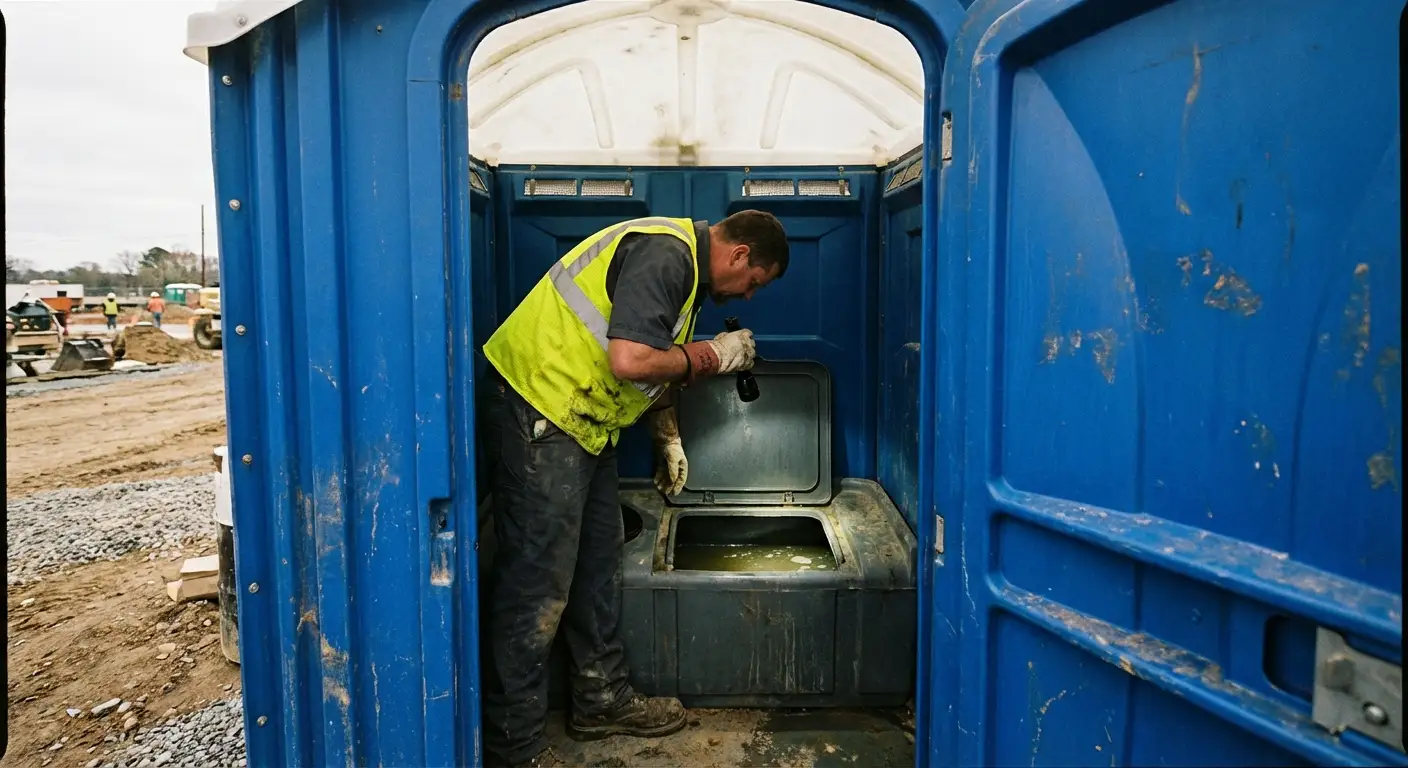 Technician inspecting waste tank levels in Alexandria, VA