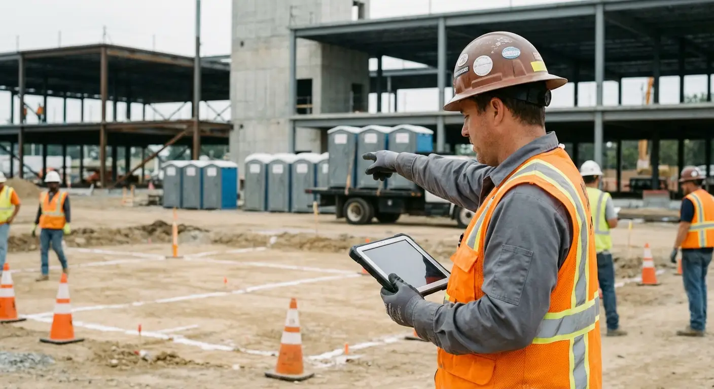 Construction site portable toilet placement planning in Alexandria, VA